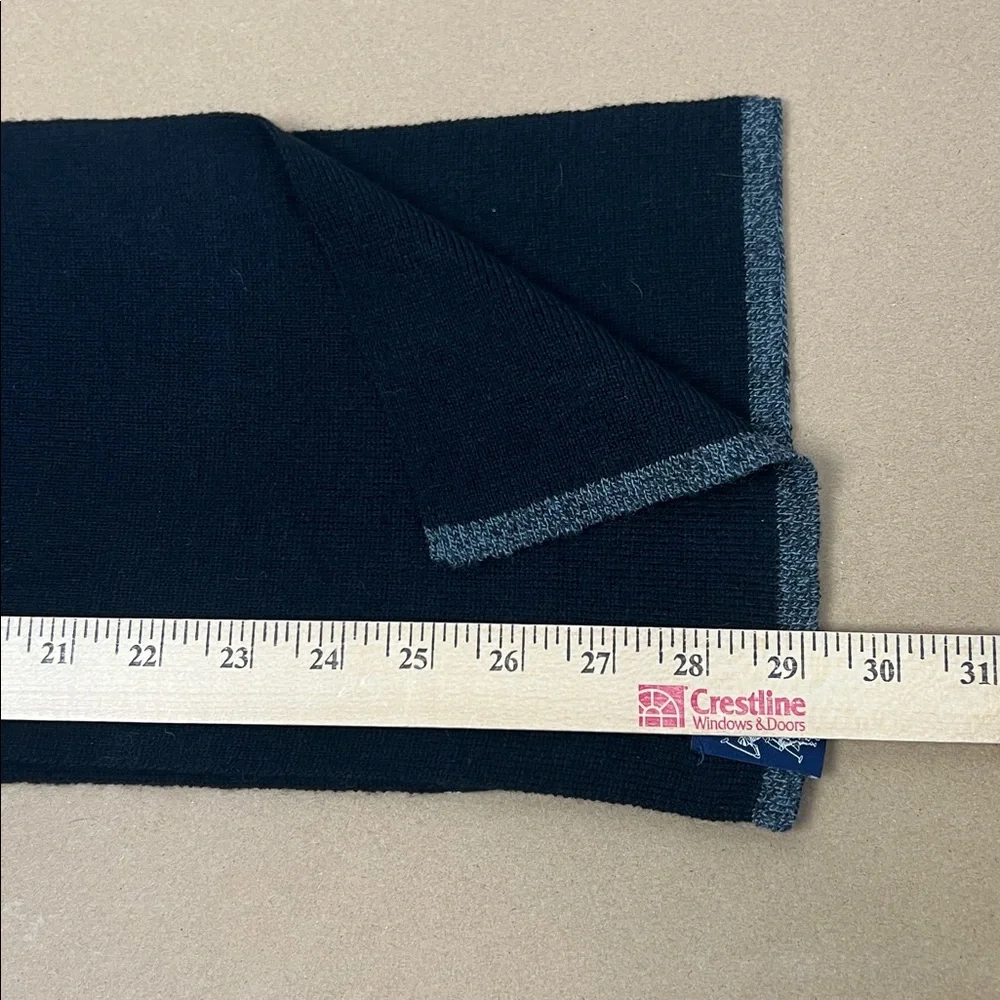 Polo Ralph Lauren minimalist black knit scarf with gray edges 8x58
